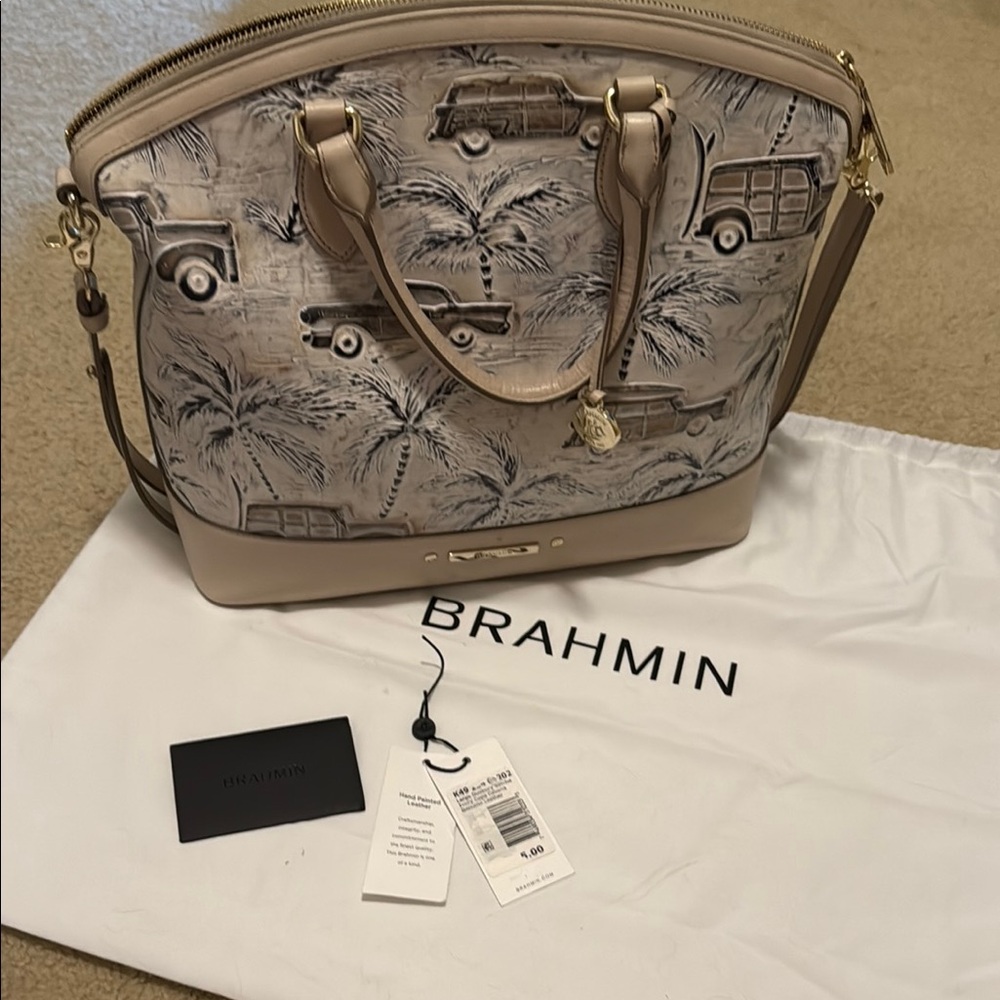 Brahmin Tan and Cream Women's Large Duxbury Satchel